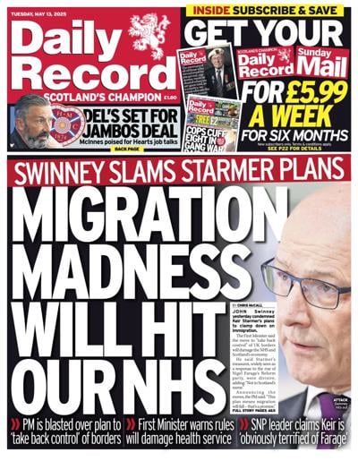 Daily Record (UK) Newspaper Front Page for 13 May 2025