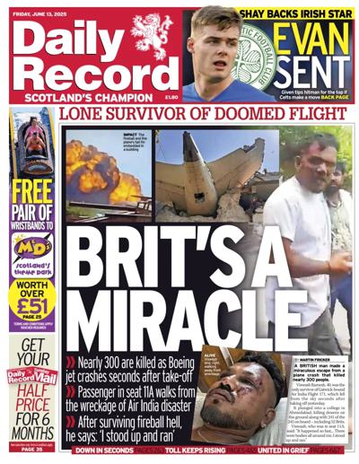 Daily Record (UK) Newspaper Front Page for 13 June 2025