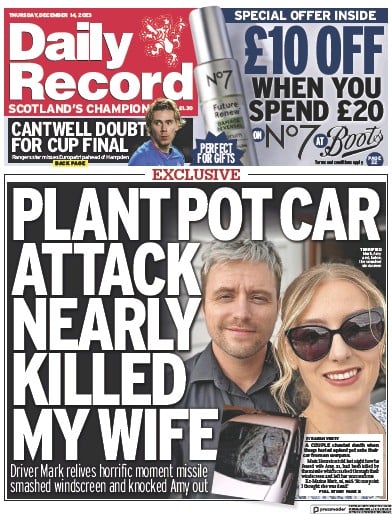 Daily Record Newspaper Front Page for 14 December 2023