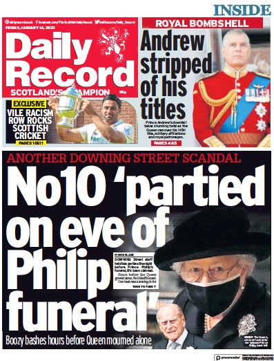 Daily Record (UK) Newspaper Front Page for 14 January 2022