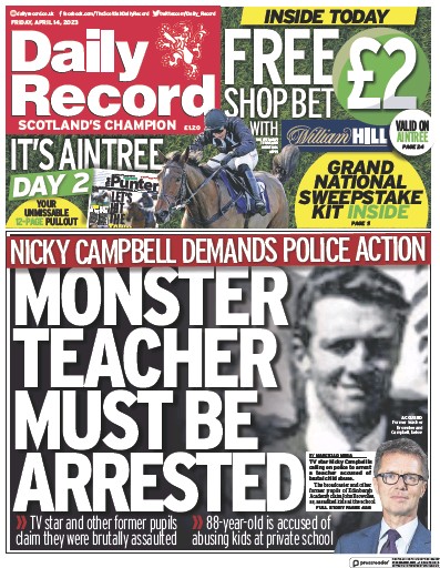Daily Record (UK) Newspaper Front Page for 14 April 2023