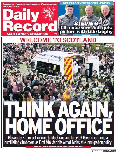 Daily Record Newspaper Front Page for 14 May 2021