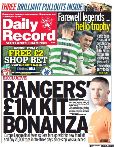 Daily Record (UK) Newspaper Front Page for 14 May 2022