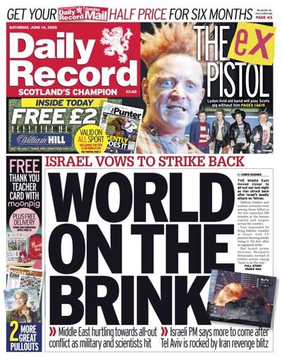 Daily Record (UK) Newspaper Front Page for 14 June 2025