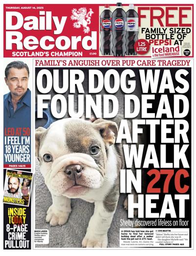 Daily Record Newspaper Front Page for 14 August 2025