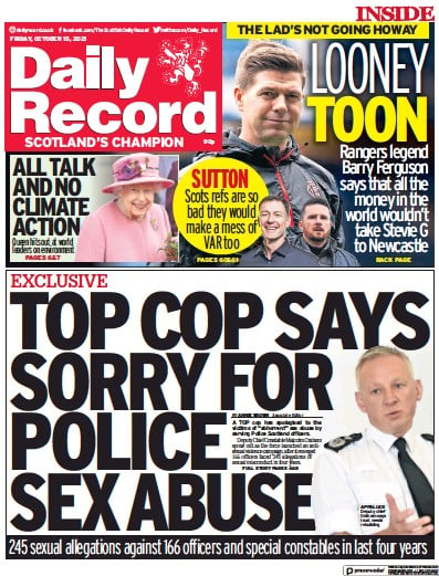 Daily Record (UK) Newspaper Front Page for 15 October 2021