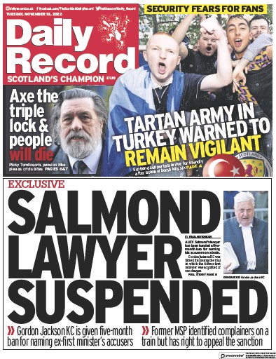 Daily Record (UK) Newspaper Front Page for 15 November 2022