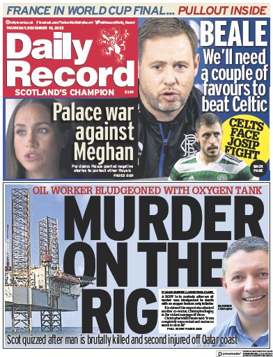 Daily Record (UK) Newspaper Front Page for 15 December 2022