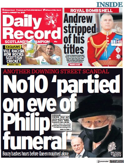 Daily Record (UK) Newspaper Front Page for 15 January 2022
