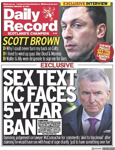 Daily Record (UK) Newspaper Front Page for 15 February 2023