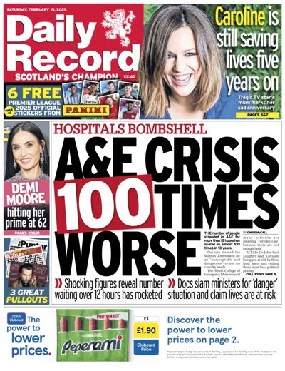 Daily Record (UK) Newspaper Front Page for 15 February 2025