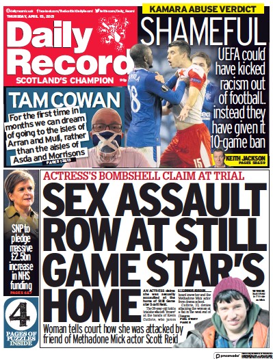 Daily Record (UK) Newspaper Front Page for 15 April 2021