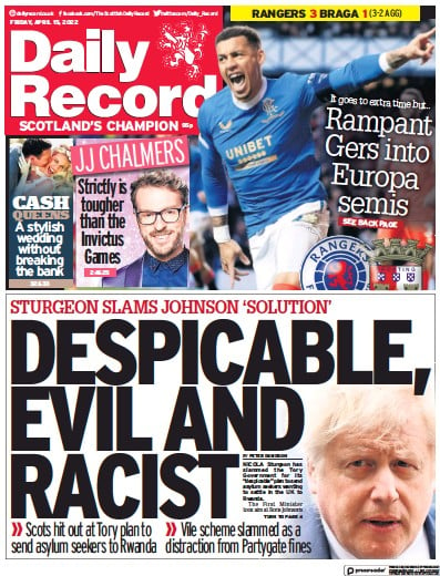 Daily Record (UK) Newspaper Front Page for 15 April 2022