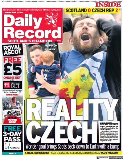 Daily Record (UK) Newspaper Front Page for 15 June 2021