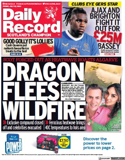Daily Record (UK) Newspaper Front Page for 15 July 2022