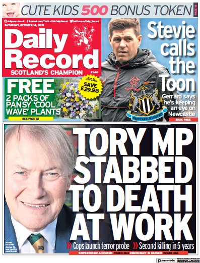 Daily Record (UK) Newspaper Front Page for 16 October 2021