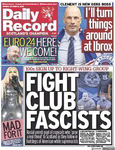 Daily Record (UK) Newspaper Front Page for 16 October 2023