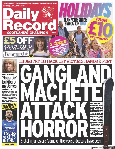 Daily Record (UK) Newspaper Front Page for 16 January 2023
