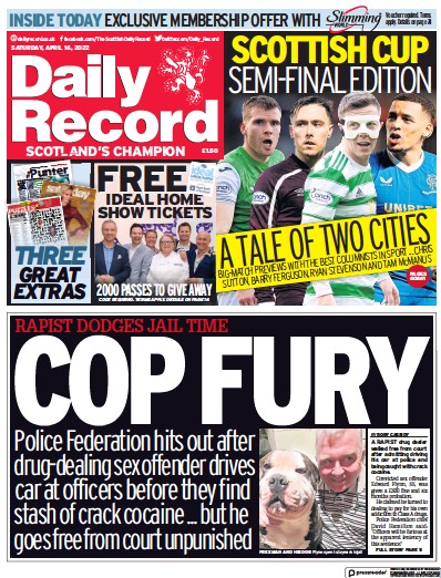 Daily Record Newspaper Front Page for 16 April 2022