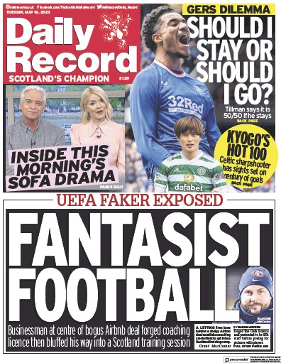 Daily Record (UK) Newspaper Front Page for 16 May 2023