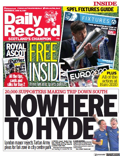 Daily Record (UK) Newspaper Front Page for 16 June 2021