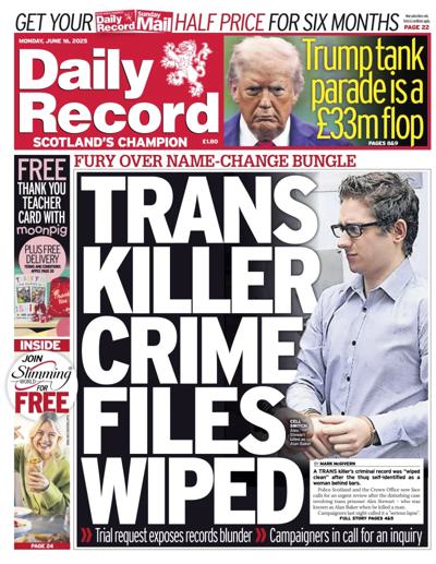 Daily Record (UK) Newspaper Front Page for 16 June 2025