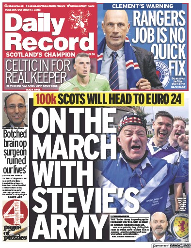 Daily Record (UK) Newspaper Front Page for 17 October 2023