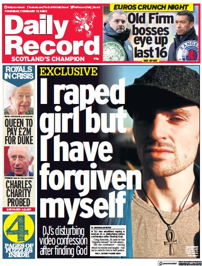 Daily Record (UK) Newspaper Front Page for 17 February 2022