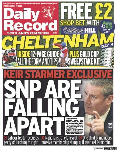 Daily Record (UK) Newspaper Front Page for 17 March 2023