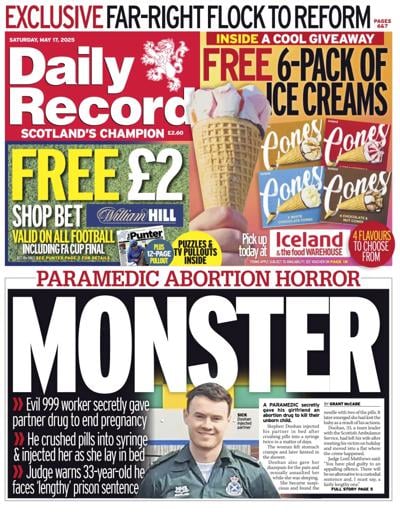 Daily Record (UK) Newspaper Front Page for 17 May 2025