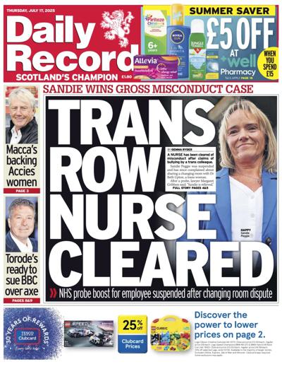 Daily Record (UK) Newspaper Front Page for 17 July 2025