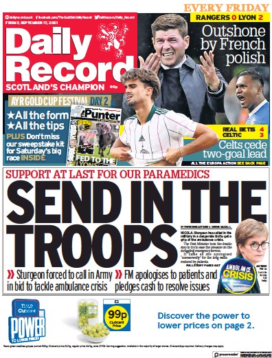 Daily Record (UK) Newspaper Front Page for 17 September 2021