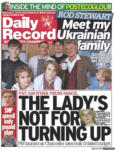Daily Record (UK) Newspaper Front Page for 18 October 2022
