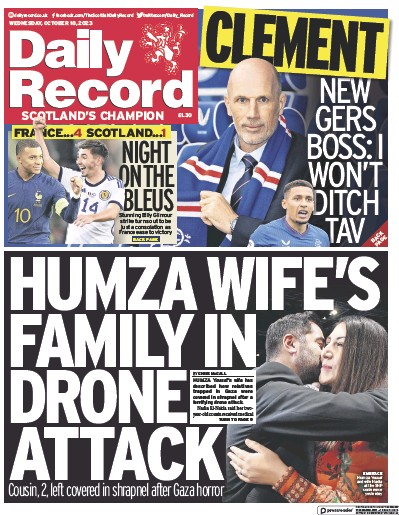 Daily Record (UK) Newspaper Front Page for 18 October 2023