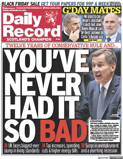 Daily Record (UK) Newspaper Front Page for 18 November 2022