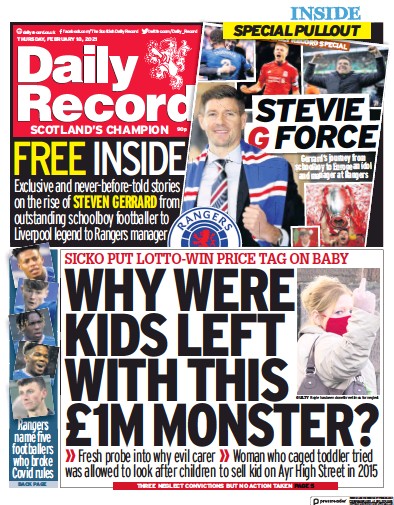 Daily Record Newspaper Front Page for 18 February 2021