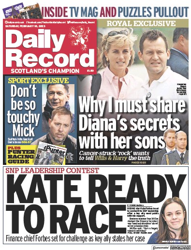 Daily Record (UK) Newspaper Front Page for 18 February 2023