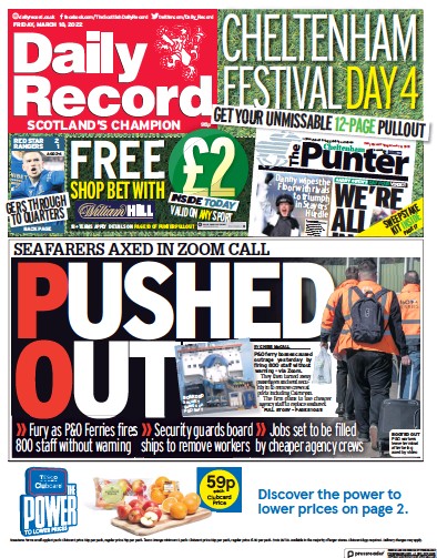 Daily Record Newspaper Front Page for 18 March 2022