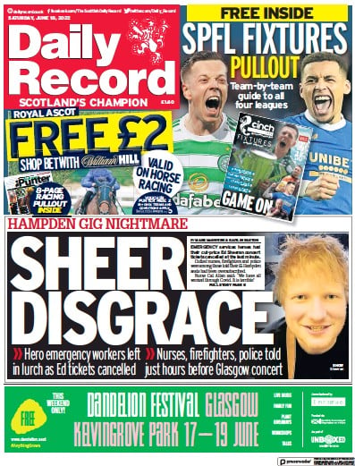 Daily Record (UK) Newspaper Front Page for 18 June 2022
