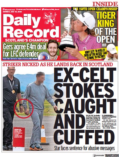 Daily Record (UK) Newspaper Front Page for 18 July 2022