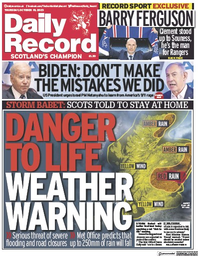 Daily Record (UK) Newspaper Front Page for 19 October 2023