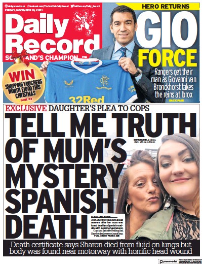 Daily Record (UK) Newspaper Front Page for 19 November 2021