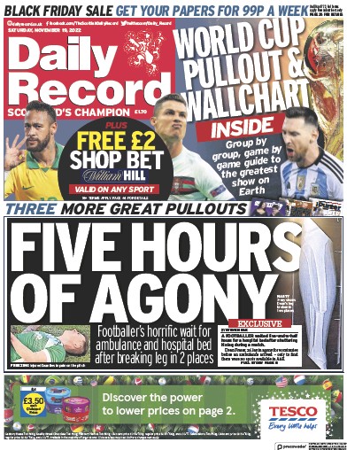 Daily Record (UK) Newspaper Front Page for 19 November 2022