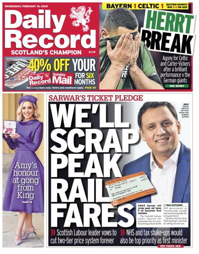 Daily Record (UK) Newspaper Front Page for 19 February 2025