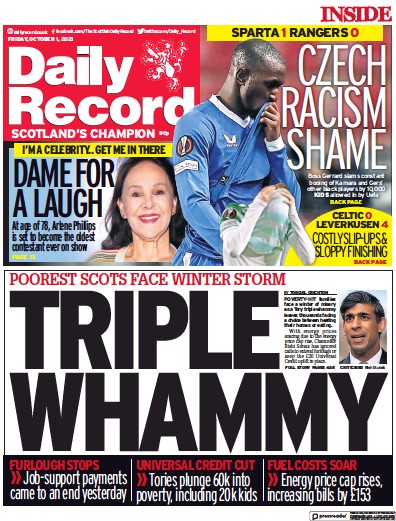 Daily Record (UK) Newspaper Front Page for 1 October 2021