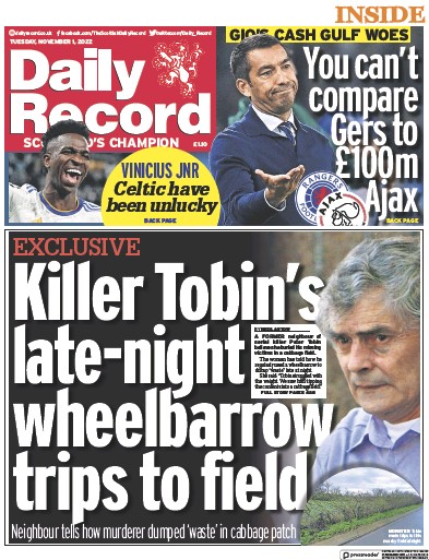 Daily Record (UK) Newspaper Front Page for 1 November 2022