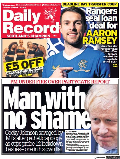 Daily Record (UK) Newspaper Front Page for 1 February 2022
