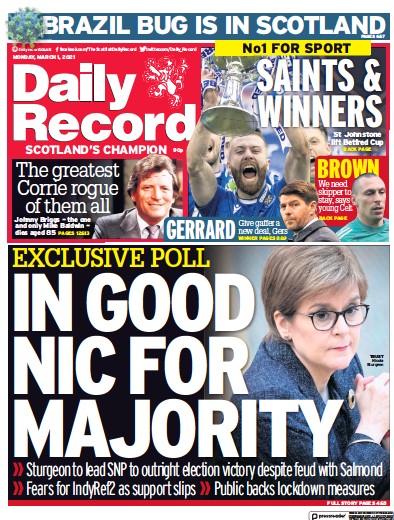 Daily Record (UK) Newspaper Front Page for 1 March 2021