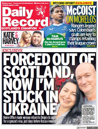 Daily Record Newspaper Front Page for 1 March 2022