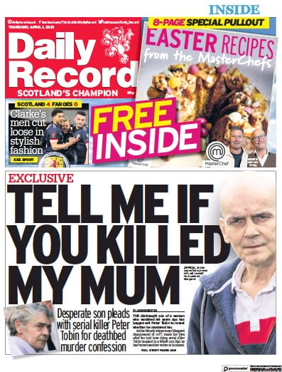 Daily Record (UK) Newspaper Front Page for 1 April 2021